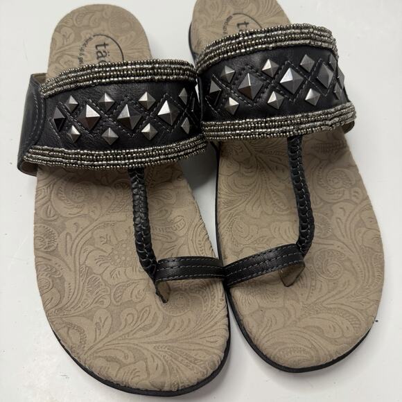 TAOS Sandals Women's 10 Pewter Genie BOHO Studded Beaded Metallic Comfort Luxury - Picture 2 of 10